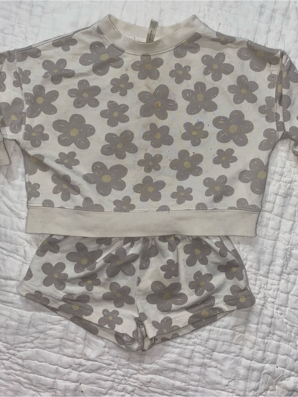Kids Cream Floral Pajama Set - Short Sleeve Top & Shorts
